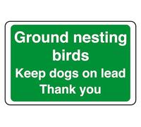 Ground Nesting Birds Keep Dogs On Lead Thank You - safety sign - High tack self-adhesive sticker (300mm x 200mm) Viewing Distance within 7m.