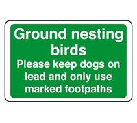 Ground Nesting Birds Please Keep Dogs On Lead And Only Use Marked Footpaths - safety sign - High tack self-adhesive sticker (300mm x 200mm) Viewing Distance within 7m.