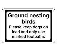 Ground Nesting Birds Please Keep Dogs On Lead And Only Use Marked Footpaths - safety sign - High tack self-adhesive sticker (150mm x 100mm) Viewing Distance within 3m.