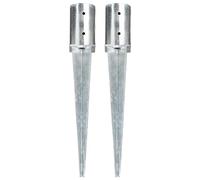 Ground spikes 2 pieces silver galvanised steel 8 x 61 cm with pre-drilled holes for fence posts, garden, patio, gazebo, parasol and privacy screen attachment