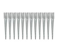 Ground Spikes Pack of 12 Galvanised Steel Silver 10 x 10 x 76 cm with Pre-Drilled Holes Ground Spike for Fence, Post Anchor, Garden, Patio, Gazebo, Privacy Screen, Foundation, Camping