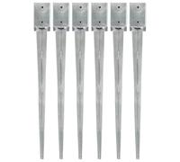 Ground Spikes Pack of 6 Silver Galvanised Steel 9 x 9 x 90 cm Ground Spike with Pre-Drilled Holes Fence Anchor Post Anchor for Garden Patio Bed Attachment and Foundation