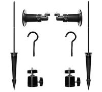 Ground Spikes Stakes w. Extension Poles & Universal Swivel Ball Head 1/4" Screw Wall Mounting Kits for Garden Lighting Trail Camera GoPro/Arlo/DSLR Camera (Black 2 Sets)