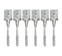 Ground Stakes, Pack of 6, Silver, 12 x 12 x 56 cm, Galvanised Steel with Pre-Drilled Holes, Spiral End for Garden, Patio, Fence, Post Anchor and Support