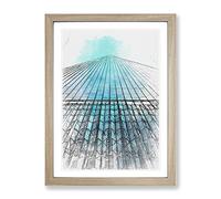 Ground Zero In New York City In Abstract Modern Framed Wall Art Print, Ready to Hang Picture for Living Room Bedroom Home Office Décor, Oak A3 (34 x 46 cm)