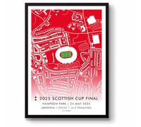 GroundDesigns ABERDEEN FC 2025 SCOTTISH CUP WINNERS Football Gift Hampden Park Stadium Map Unframed A3 Art Print AFC