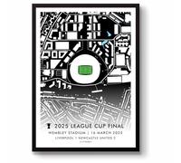 GroundDesigns NEWCASTLE UNITED 2025 LEAGUE CUP WINNERS Football Gift Wembley Stadium Map Unframed A3 Art Print NUFC