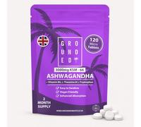 Grounded Ashwagandha KSM-66® High Strength 3,000mg | 4-in-1 Formula | 120 Tablets / 2 Month Supply | L-Theanine, L-Tryptophan, Vitamin B6 & Black Pepper | Vegan-Friendly, UK Made
