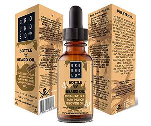 Grounded Bottle 'O' Beard Oil - 50ml Large | 100% Natural Rum Punch Essential Oil Scent | Premium Caffeinated Growth & Conditioning For Thicker, Softer & Stronger Looking Hair | Serum Kit For Men