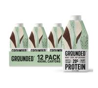 GROUNDED Dairy Free Mint Chocolate Protein Milkshakes 12 x 490ml, 20g Plant Protein Per Bottle, Ready to Drink, Natural Ingredients, Gluten Free, Nutritious Meal Replacement, With Cocoa