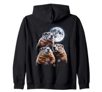 Groundhog 3 Groundhogs Moon Night Sky Funny Groundhog Day Zip Hoodie