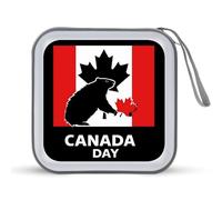 Groundhog And Maple Canada Day CD Case 40 Capacity Plastic DVD Storage Box Sleeves Zippered Wallet