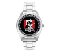Groundhog and Maple Canada Day Quartz Watch Stainless Steel Wrist Watches for Men Women Easy to Read
