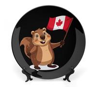 Groundhog Canada Canadian Flag Ceramic Decorative Plates for Display Ornaments with Stand for Kitchen Home Decor 6inch