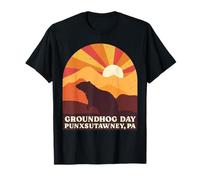 Groundhog Day Punxsutawney PA Men Women Retro Vintage Sunset T-Shirt