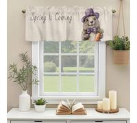 Groundhog Day Valances for Windows, Spring Is Coming Purple Hat Bow Carrot Animal Linen Texture Rod Pocket Valance Short Window Treatments Curtains for Kitchen Bathroom Bedroom Decor, 56 x 16 Inches