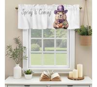 Groundhog Day Valances for Windows, Spring Is Coming Purple Hat Bow Carrot Cute Animal Rod Pocket Valance Short Window Treatments Curtains for Kitchen Bathroom Bedroom Decor, 42 x 18 Inches