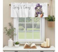 Groundhog Day Valances for Windows, Spring Is Coming Purple Hat Bow Carrot Cute Animals Rod Pocket Valance Short Window Treatments Curtains for Kitchen Bathroom Bedroom Decor, 60 x 14 Inches