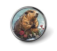 Groundhog in The Snow Lapel Pin Durable Metal Round Brooch Pins Lightweight & Elegant Badge for Shirts, Jackets, Backpack & Gifts
