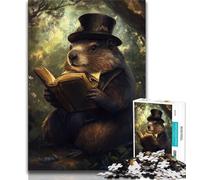 Groundhog Reading A Book 1000 Piece Jigsaw Puzzles for Teenagers,Stress Reliever Staycation Kill Time with Matching Poster And Trivia Sheet 38x52cm