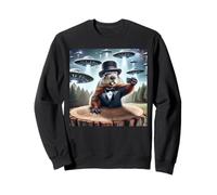 Groundhog Taking a Selfie UFOs Top Hat Groundhog Day Funny Sweatshirt