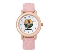 Groundhogs Golf Lover Women's Leather Strap Band Watch Pink Ladies Three-Hand Wrist Watches