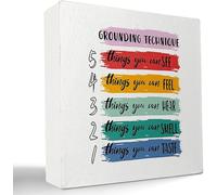 Grounding Techniques For Anxiety Breathing Mental Health Wooden Box Sign Desk Decor,Rustic Wood Block Plaque Box Sign For Therapy Office School Counseling Wall Shelf Tabletop Decor 5x5 Inch