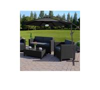 Groundlevel 3m Outdoor Cantilever Banana Garden Parasol with Bluetooth Speaker & LED Lights in Black Groundlevel Black