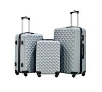 groundlevel.co.uk 3 Piece ABS 4 Wheel Diamond Luggage Set (Grey)