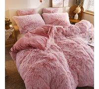 Groundlevel Faux Fur Yeti Duvet Cover Bed Set, Soft And Luxurious With Anti Pill Teddy Fleece Backing (Double 200 x 200 cms, Fuscia Pink)