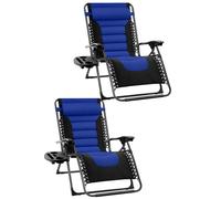 Groundlevel Luxury Gravity Garden Sun Lounger Relaxer Chair in Blue Groundlevel Blue