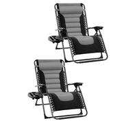 Groundlevel Luxury Gravity Garden Sun Lounger Relaxer Chair in Grey Groundlevel Grey