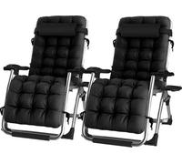 Groundlevel Pair Of Luxury Gravity Garden Sun Lounger / Relaxer Chair With Cushion - Black