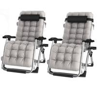 Groundlevel Pair Of Luxury Gravity Garden Sun Lounger / Relaxer Chair With Cushion - Grey