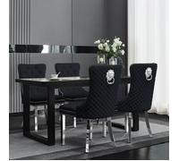 Groundlevel Set Of 2 Plush Velvet Dining Chairs with Lion Head Knocker in Black Groundlevel Black