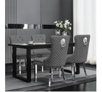 Groundlevel Set Of 2 Plush Velvet Dining Chairs with Lion Head Knocker - Grey - 2