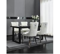 Groundlevel Set of 2 Plush Velvet Dining Chairs with Lion Head Knocker - Natural, Cream