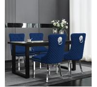 Groundlevel Set Of 2 Plush Velvet Dining Chairs with Lion Head Knocker - Navy - 2