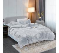 Groundlevel Silver Faux Fur Duvet Cover Set