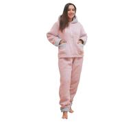 groundlevel Supersoft Snow Fleece PJ Lounge Wear 2pc Set, Extra Warm Zip Hoody With Matching Bottoms - Pink Small (UK 8-10)