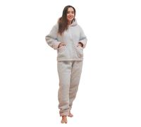 groundlevel Supersoft Snow Fleece PJ Lounge Wear 2pc Set, Extra Warm Zip Hoody With Matching Bottoms - Silver Small (UK 8-10)