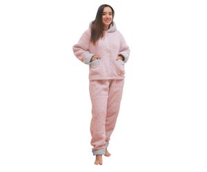 groundlevel Supersoft Snow Fleece PJ Lounge Wear 2pc Set, Extra Warm Zip Hoody With Matching Bottoms - Pink Small (UK 8-10)