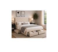 Groundlevel Westbury Velvet Upholstered Bed Frame With Storage Drawers in Cream | Size: Super King Groundlevel Cream Super King