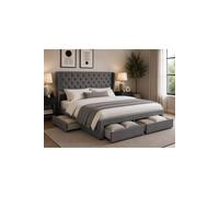 Groundlevel Westbury Velvet Upholstered Bed Frame With Storage Drawers in Grey | Size: Super King Groundlevel Grey Super King