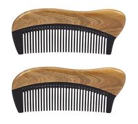 grounds 2X Natural Green Sandalwood Hair Comb - No Static Wooden Fine Tooth Black Horn Comb (Green Sandalwood)