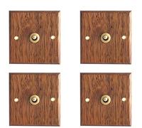 grounds 4X 86 Type Solid Wood Panel Switch Retro Brass Toggle Switch Wood Grain Electrical Switch Socket 1-Way ON-OFF Brown