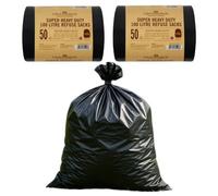 Groundsman 2X 50 Heavy Duty Black Bin Bags 100L Strong Refuse Sacks Household Bin Liners