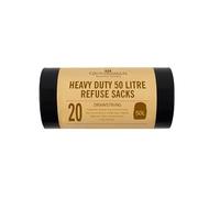 Groundsman Heavy Duty Refuse Sacks 50L -Black - Roll of 20