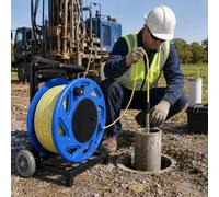 Groundwater Level Meter, Borehole Water Level Meter 30-500M, ABS Reel, Steel Frame, Wheeled Push-Pull Design, High-Visibility Tape for Deep Wells, Standpipes, Monitoring Wells and Field Work Blue-30m