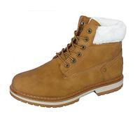 Groundwork Women's Casual Lace Up Ankle Boots Combat Boots Walking Boots Synthetic Leather with Chunky Grip Sole & Faux Fur Collar (6 UK, Honey)